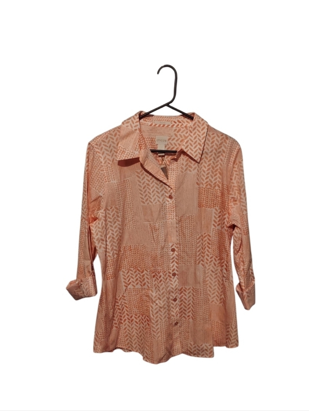 NWT Chico's Patchwork No Iron Button Shirt Top Size 2 12/14 Office Career Preppy - Picture 3 of 12